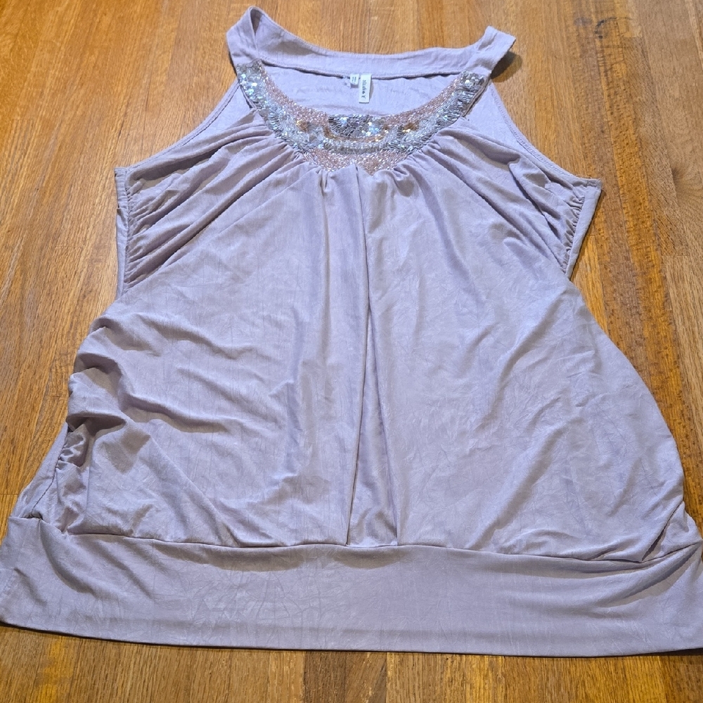 Studio Y Women XL Mauve Sequin Bead Embellished Neckline Sleeveless Blouse